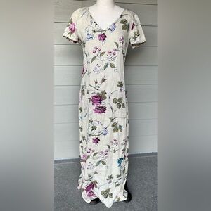 Laura Ashley Vintage Linen Floral Dress Cottage Core Long Summer Dress Size 8